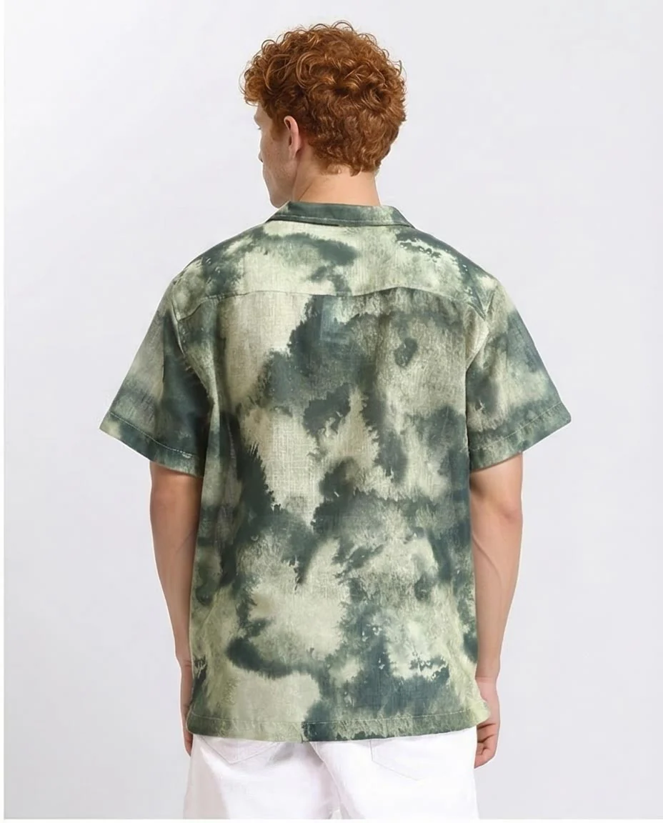 Ravin | Men’s Resort Cloud-Wash Camp Collar Shirt- Olive & Dark Green - R204707 - Image 2