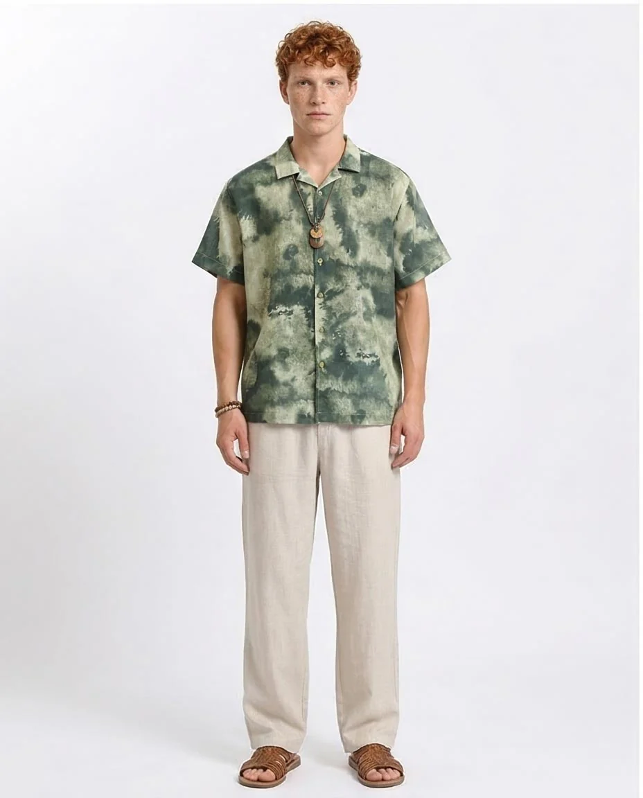 Ravin | Men’s Resort Cloud-Wash Camp Collar Shirt- Olive & Dark Green - R204707 - Image 3