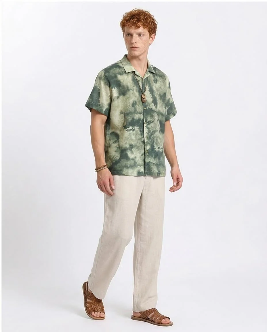 Ravin | Men’s Resort Cloud-Wash Camp Collar Shirt- Olive & Dark Green - R204707 - Image 5
