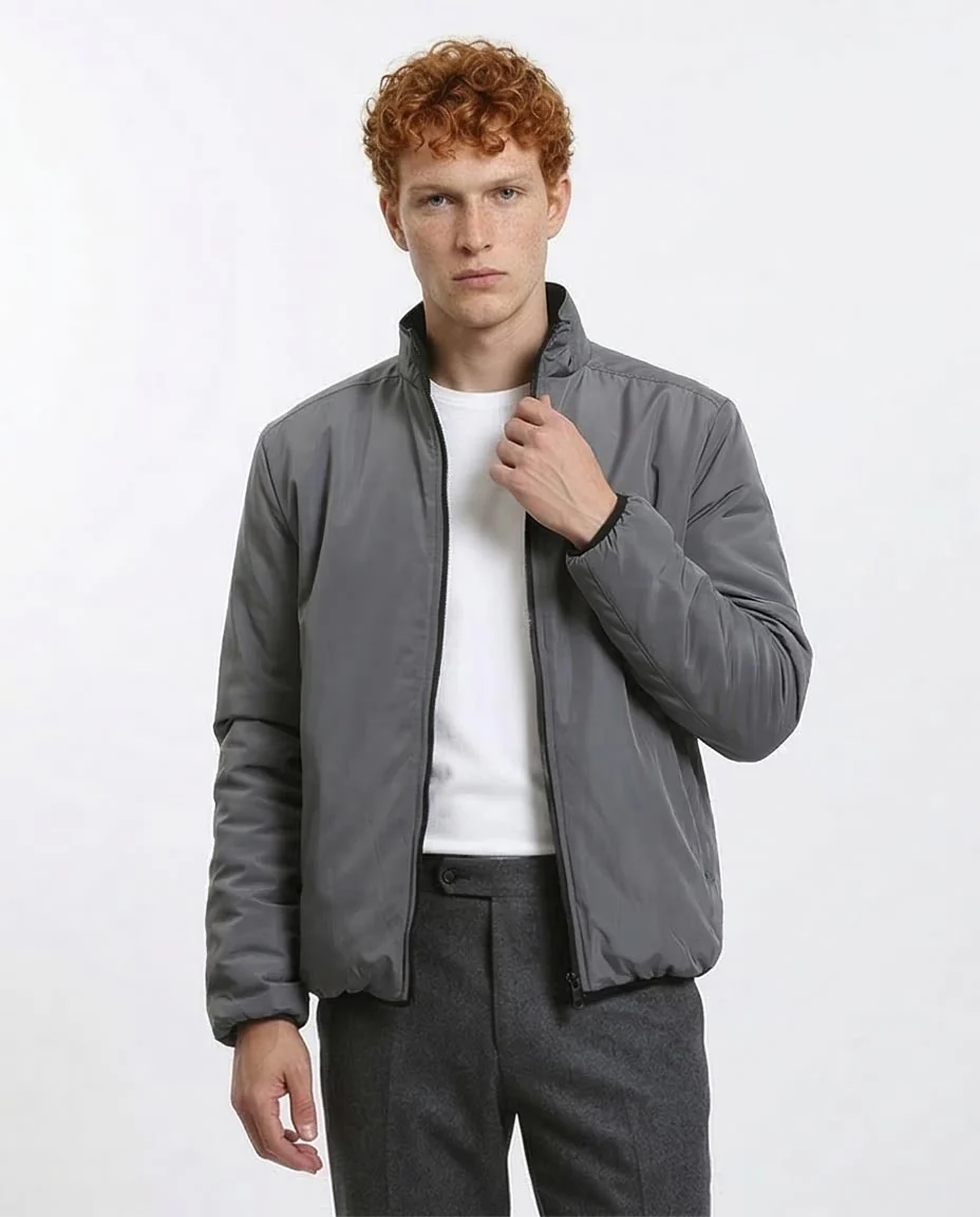 Ravin Men’s Reversible Full-Zip Padded Jacket – Smooth & Quilted Dual-Texture- Black & Dark Grey - R210815 - Image 5