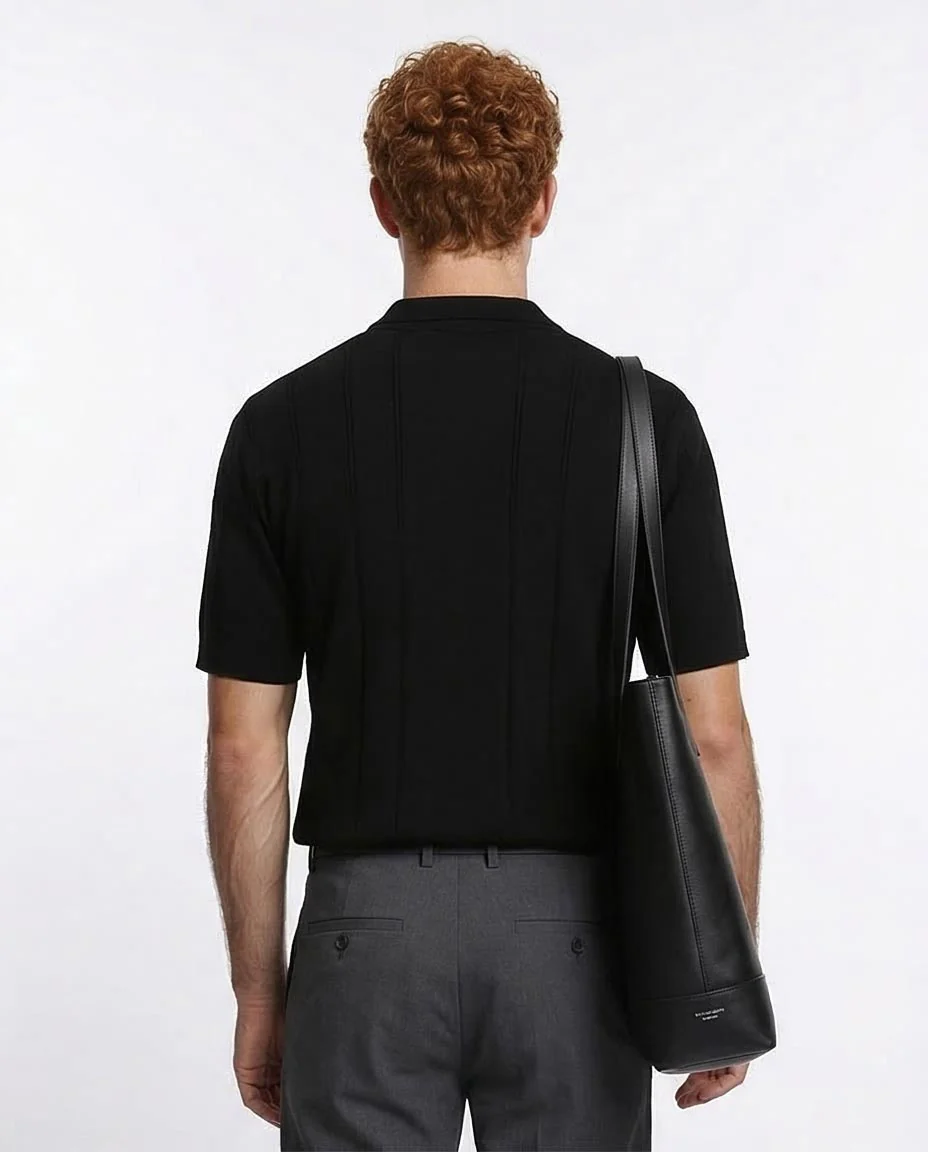 Ravin Men's Ribbed Knit Johnny Collar Polo - Black - R213021 - Image 2