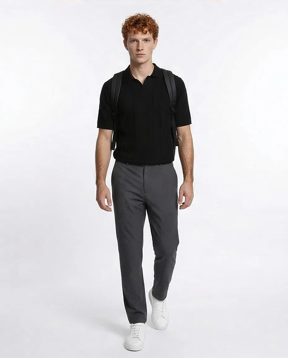 Ravin Men's Ribbed Knit Johnny Collar Polo - Black - R213021 - Image 3