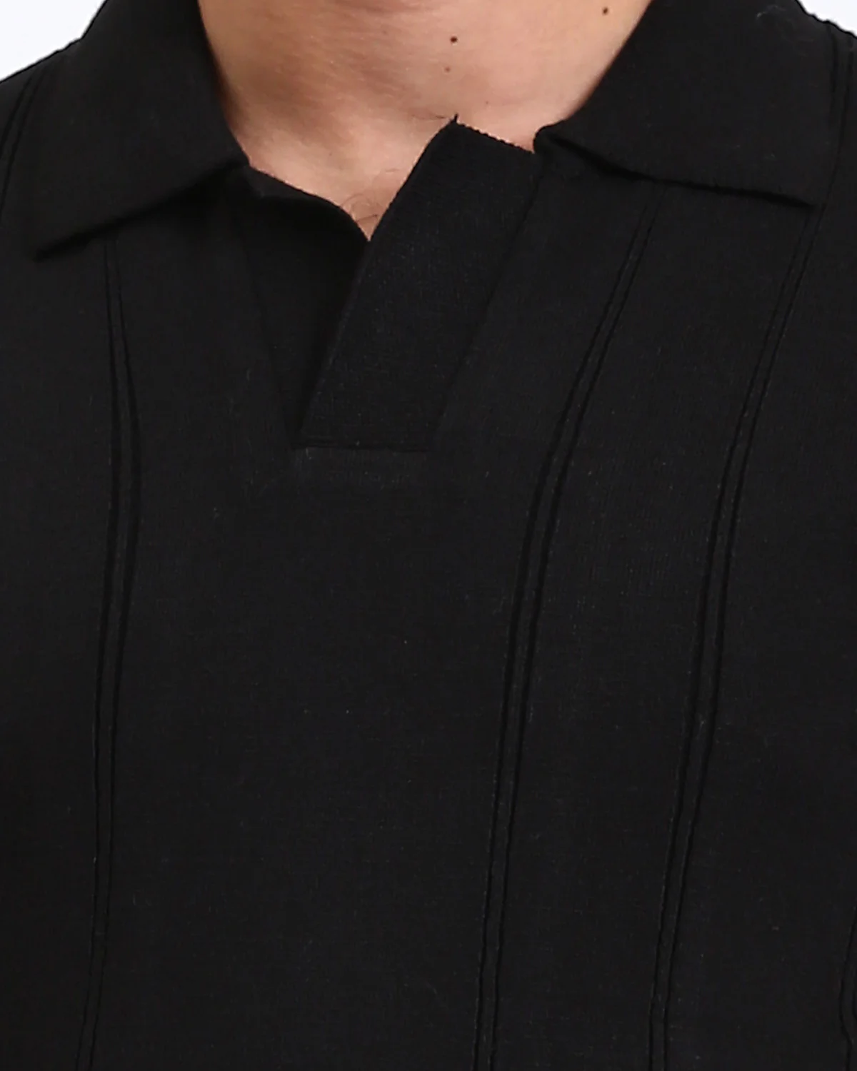 Ravin Men's Ribbed Knit Johnny Collar Polo - Black - R213021 - Image 4