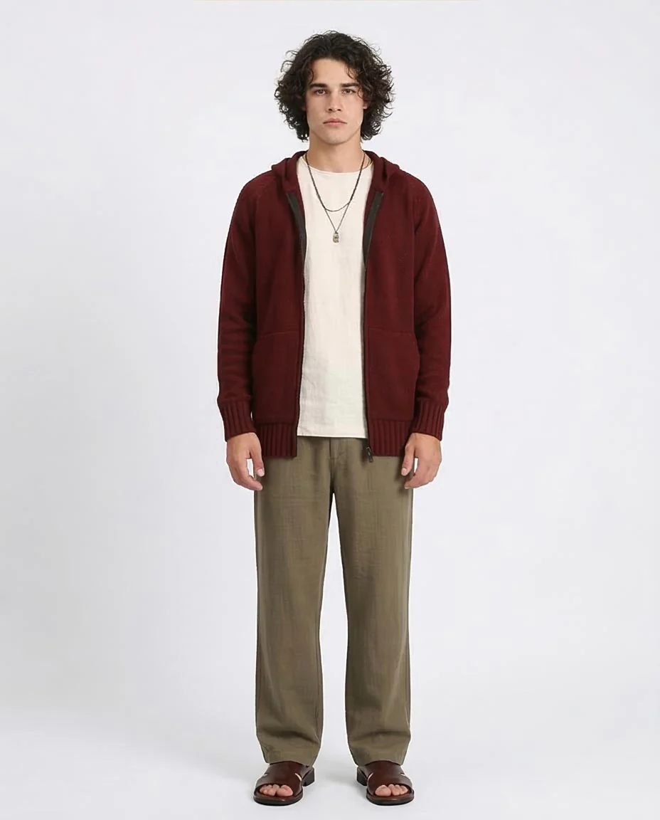 Ravin Men's Ribbed Knit Raglan Zip-Up Hoodie – Burgundy - R211738 - Image 3