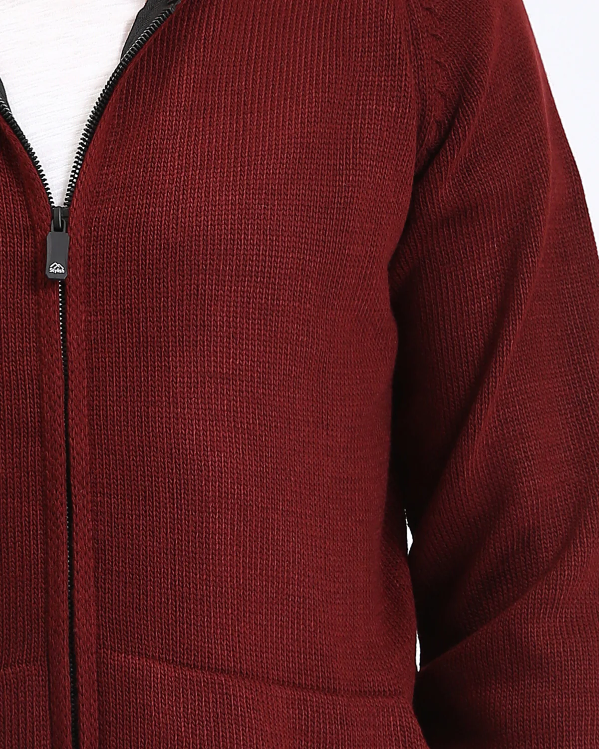 Ravin Men's Ribbed Knit Raglan Zip-Up Hoodie – Burgundy - R211738 - Image 4