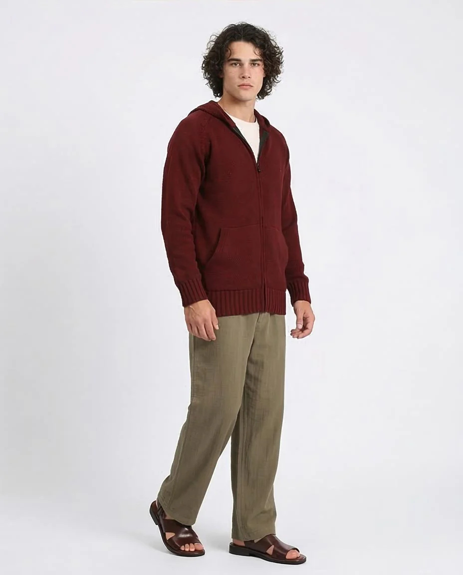 Ravin Men's Ribbed Knit Raglan Zip-Up Hoodie – Burgundy - R211738 - Image 5