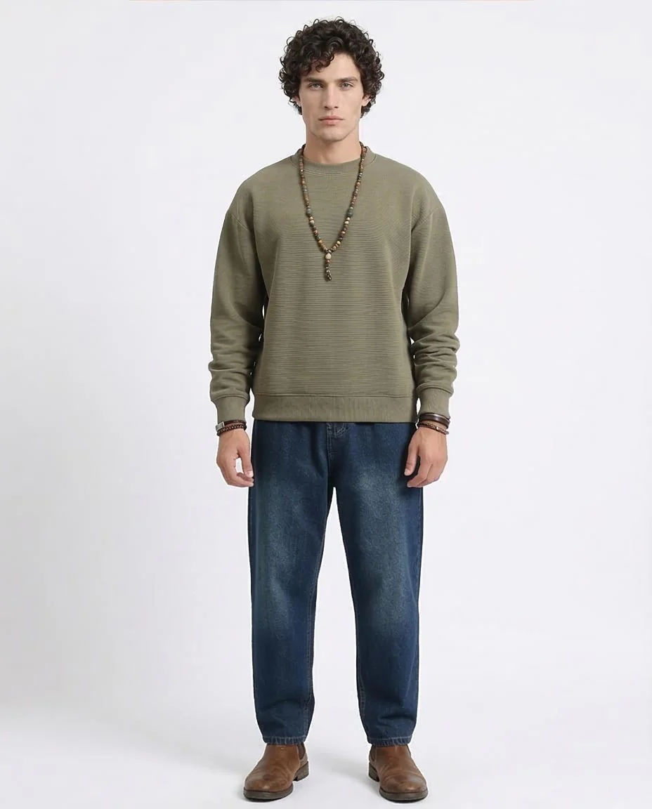 Ravin Men’s Ribbed Oversized Sweatshirt – Moss Green - R215077 - Image 3
