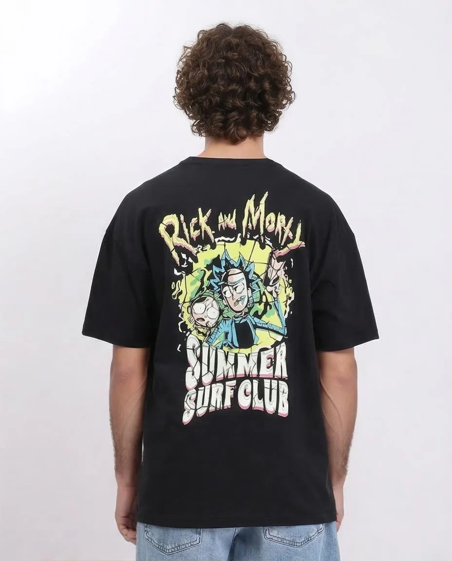 Ravin Men's Rick and Morty Summer Surf Club Oversized Black T-Shirt - 100% Cotton - Black - R209401 - Image 2