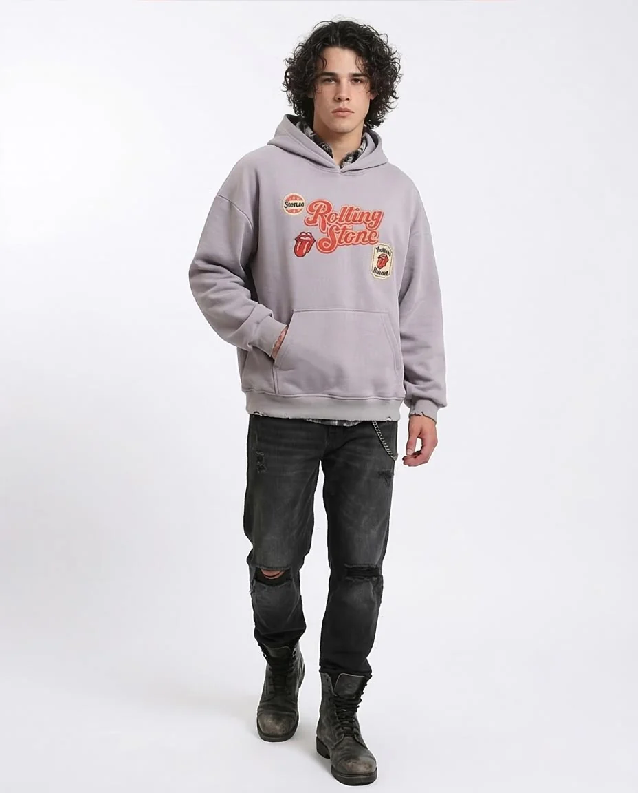 Ravin Men's Rolling Stones Oversized Graphic Hoodie – Lavender Grey - Grey - R214397 - Image 5