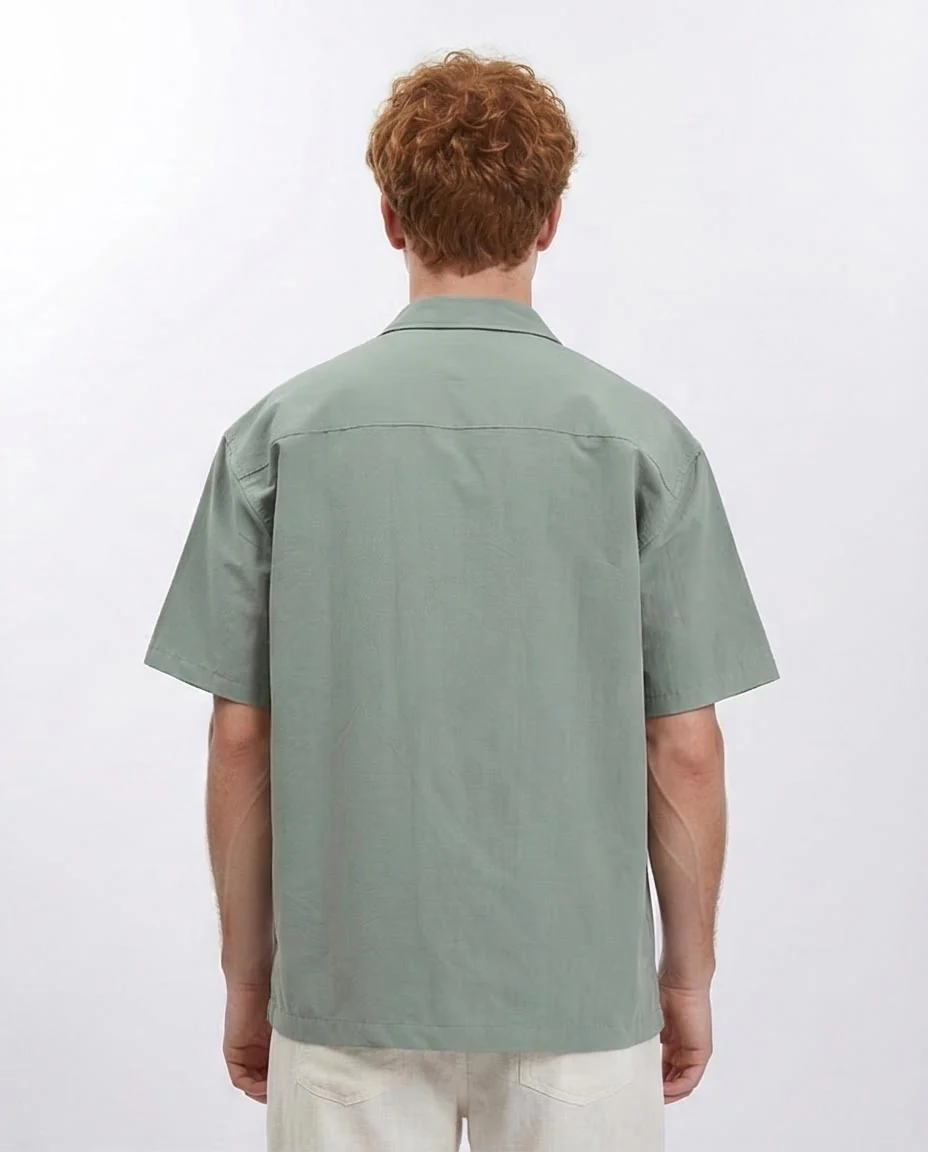 Ravin Men's Sage Green Camp Collar Shirt with Dual Utility Pockets - Olive - R208159 - Image 2