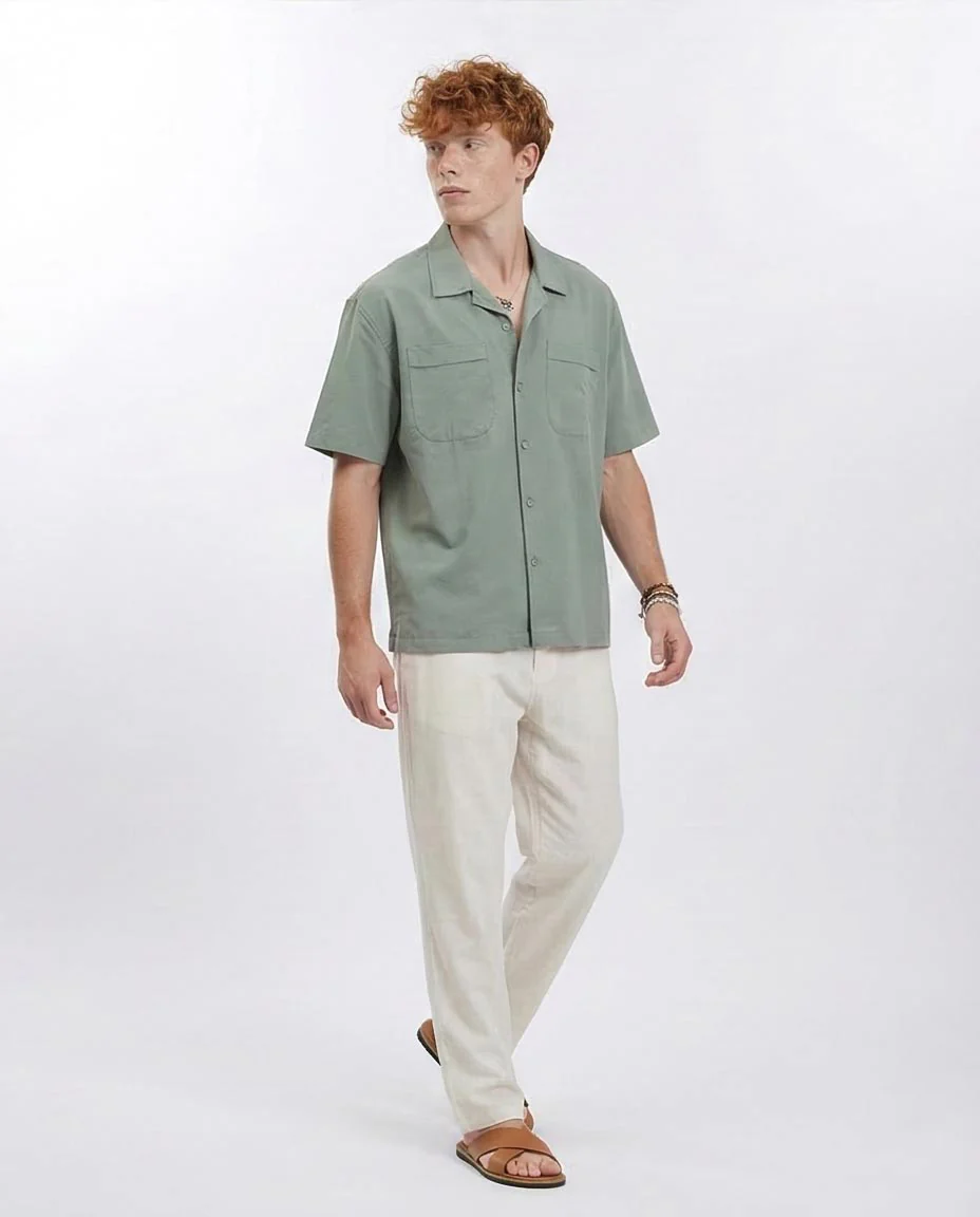 Ravin Men's Sage Green Camp Collar Shirt with Dual Utility Pockets - Olive - R208159 - Image 5