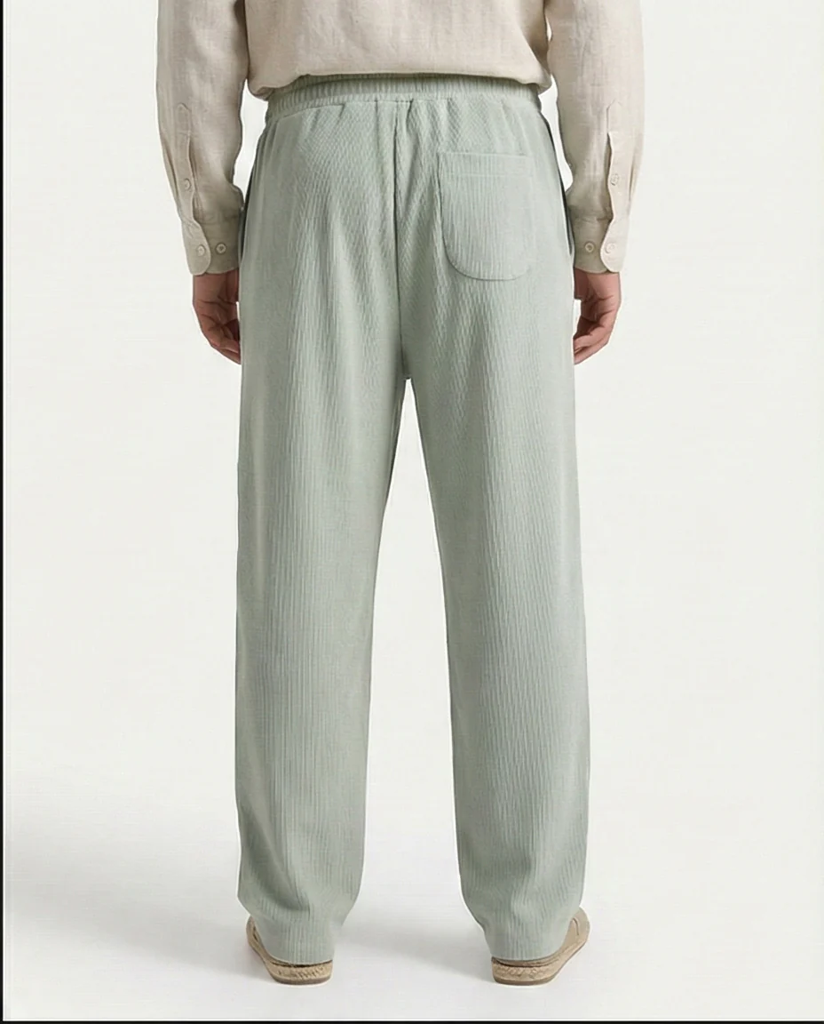 Ravin Men's Sage Green Textured Elastic Waist Trousers - Image 2