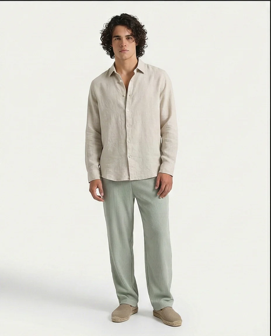 Ravin Men's Sage Green Textured Elastic Waist Trousers - Image 3