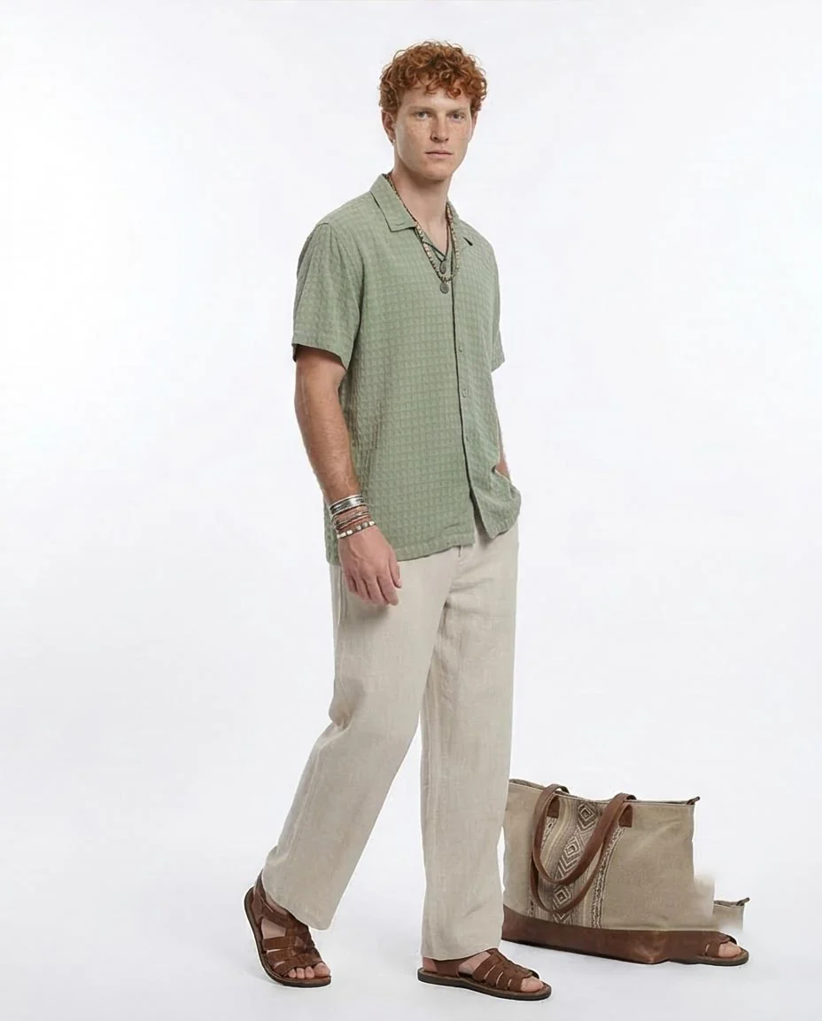 Ravin Men's Sage Green Textured Seersucker Resort Shirt - R210828 - Image 5