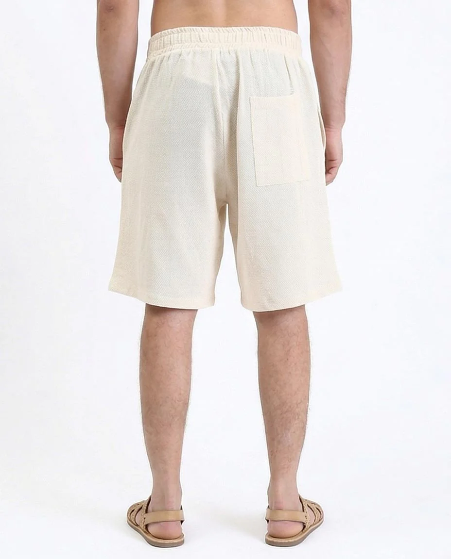 Ravin Men's Self-Pattern Waffle Knit Summer Shorts – Beige- R210566 - Image 2