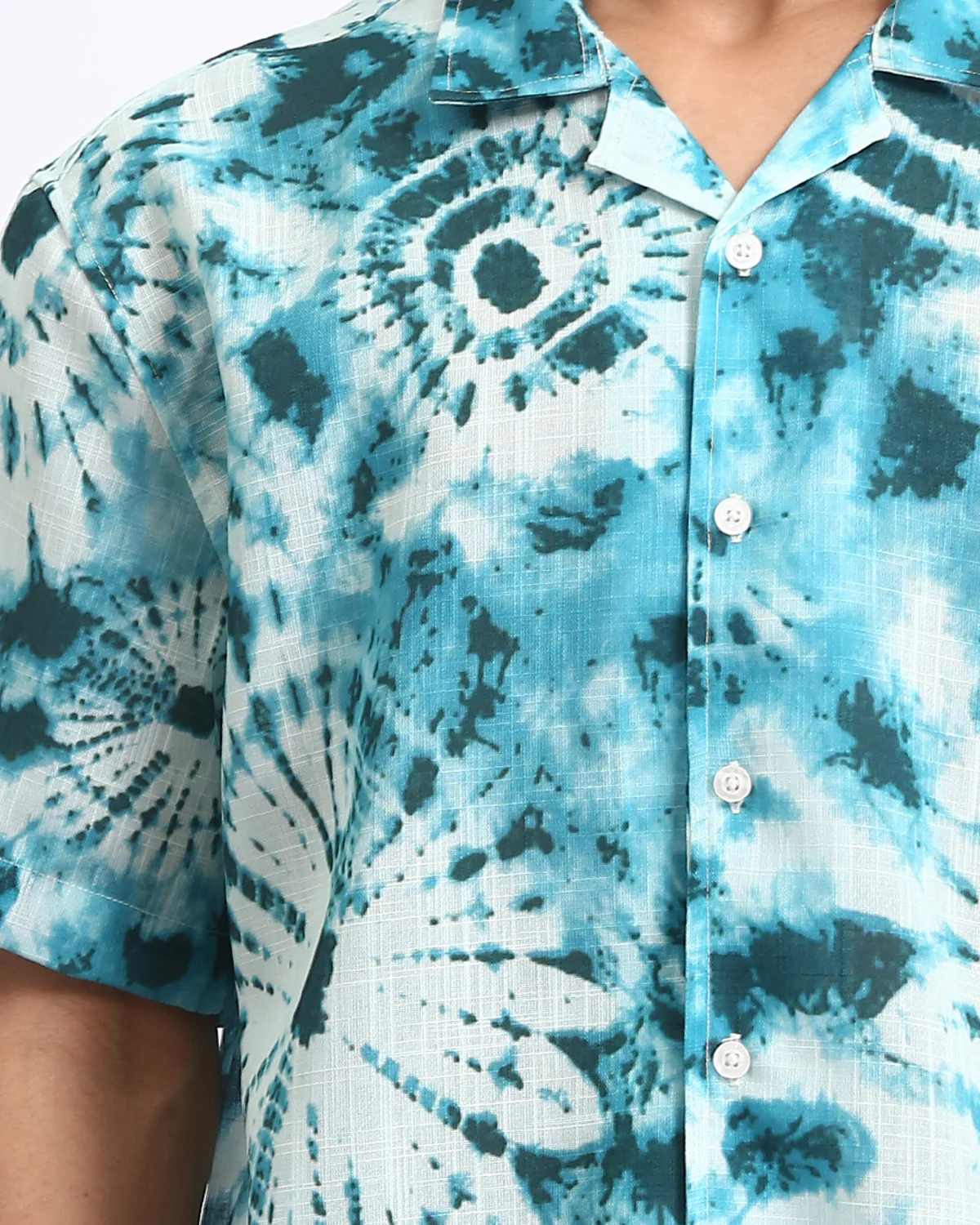 Ravin Men’s Shibori Sunburst Relaxed Camp Collar Shirt – Turquoise/White - R204712 - Image 4
