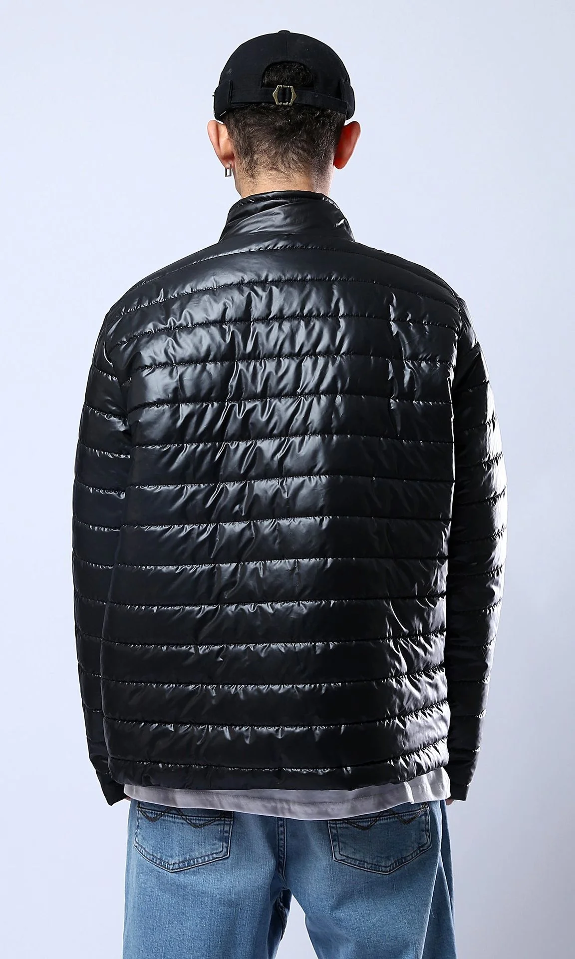 Men's High-Shine Quilted Puffer Jacket in Black - O178466 - Image 10