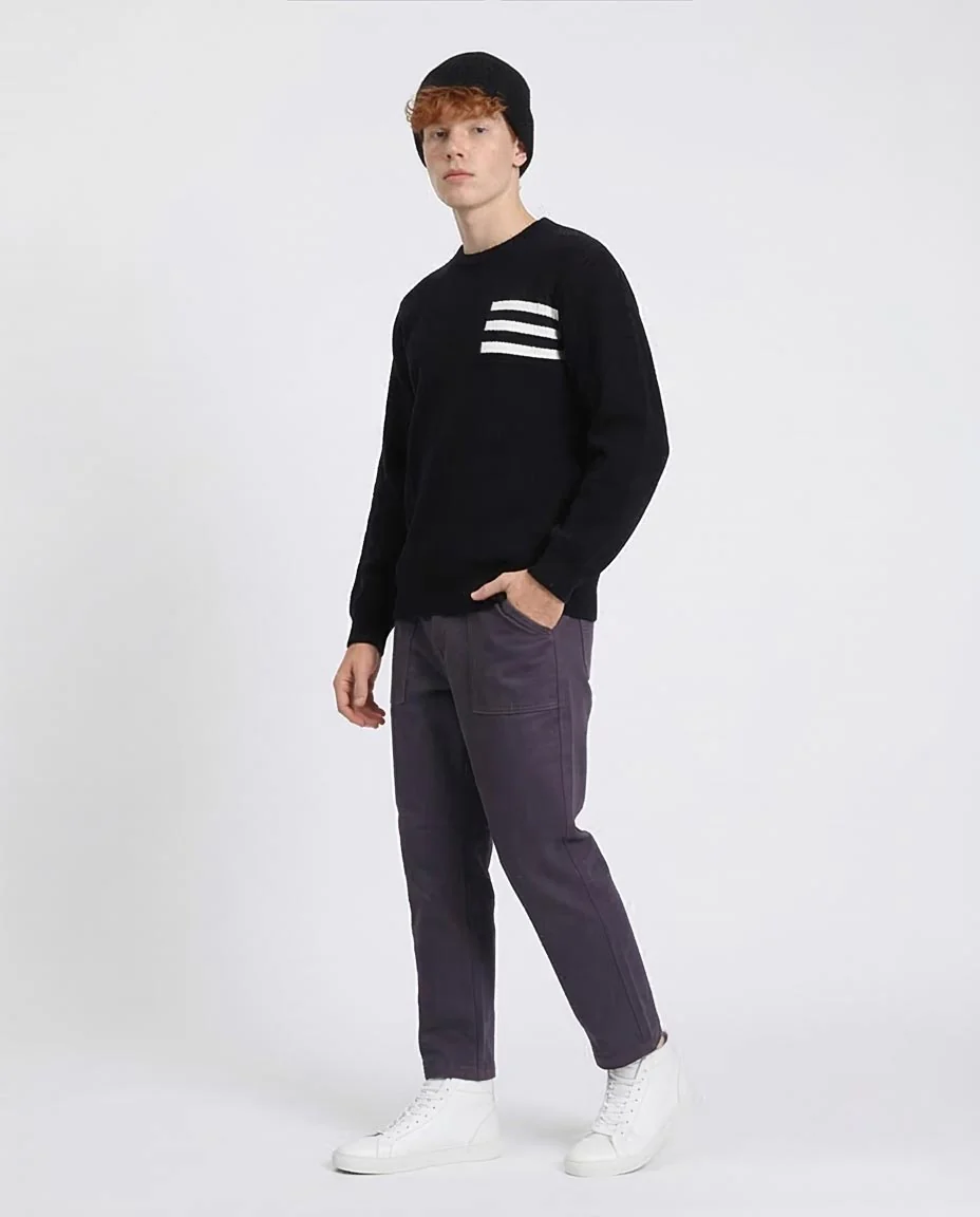 Ravin Men’s Signature Triple-Stripe Textured Knit Sweater - Black - R214477 - Image 5