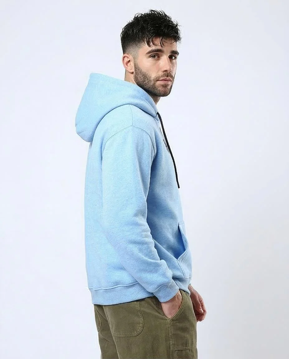 Men's Sky Blue Graphic Print Drawstring Hoodie - O179375 - Image 2