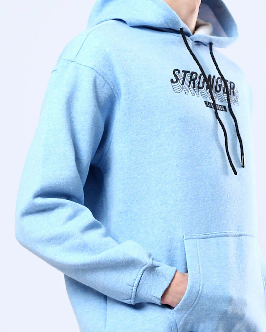 Men's Sky Blue Graphic Print Drawstring Hoodie - O179375 - Image 4
