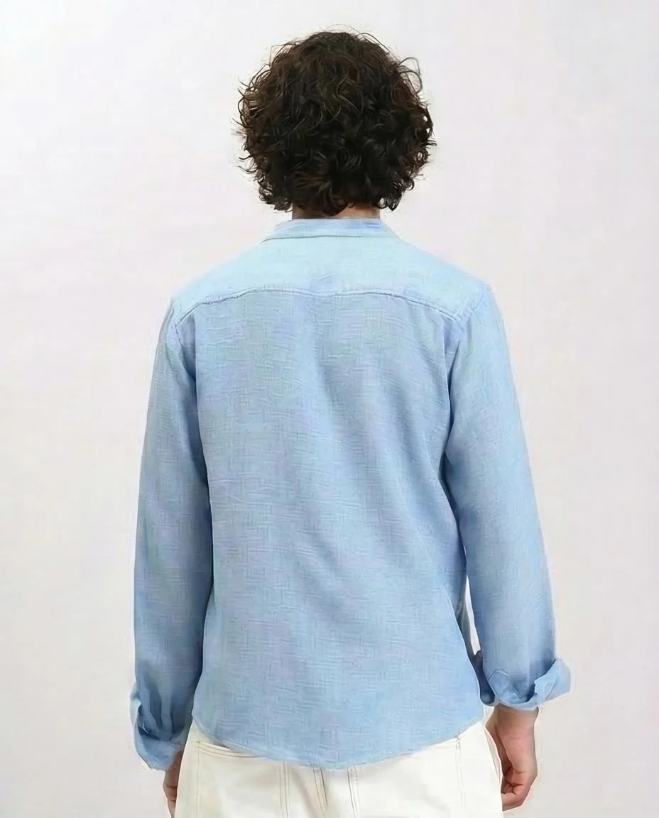 Ravin | Men's Sky Blue Premium-Blend Mandarin Collar Shirt - Baby Blue - R209098 - Image 2