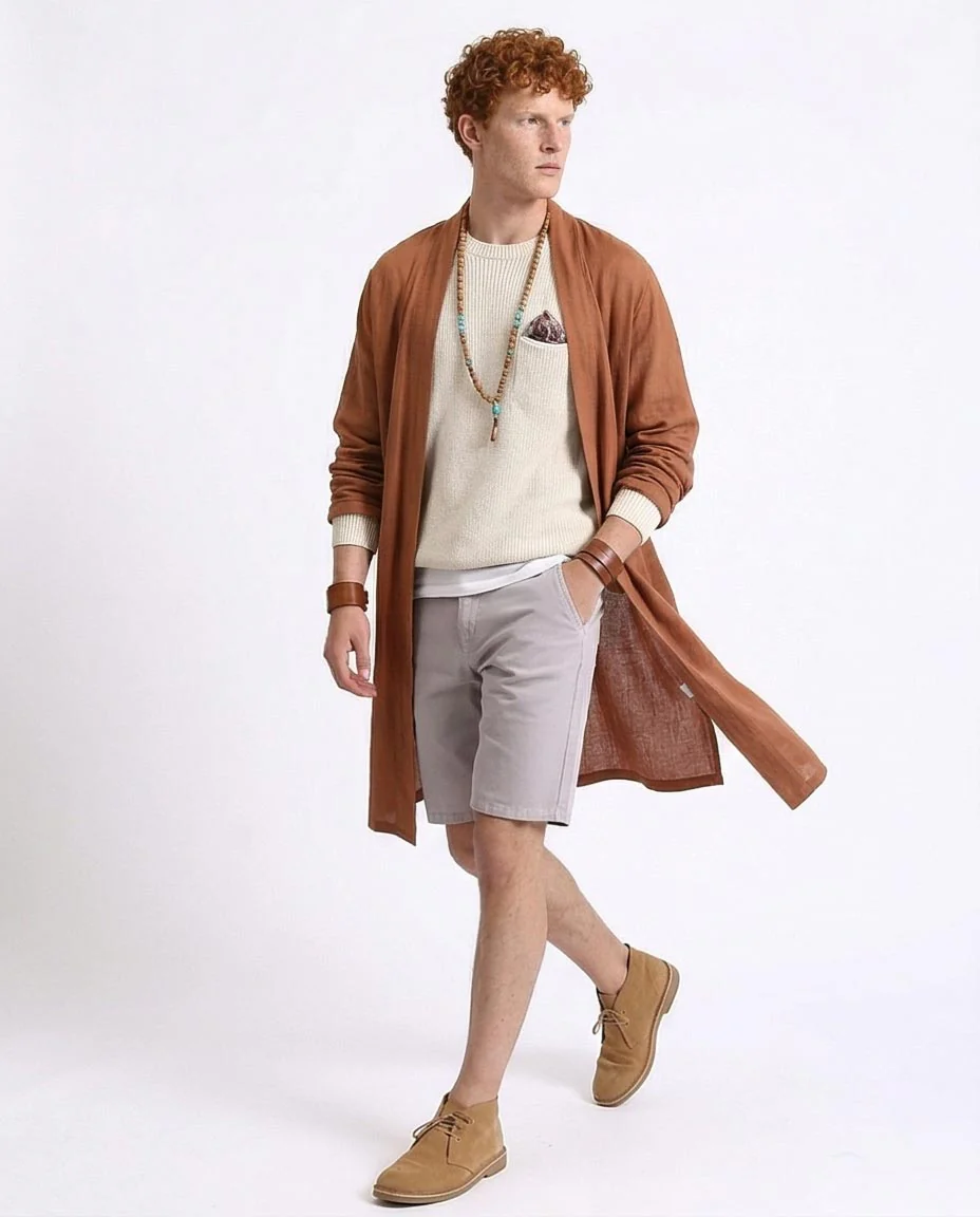 Ravin Men’s Slim-Fit Chino Shorts - Light Grey/Lilac Tinted with Contrast Stitching - R209462 - Image 3
