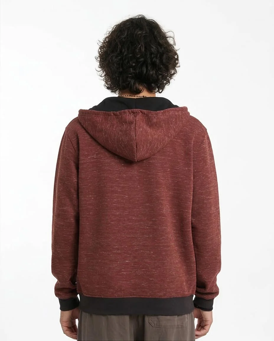 Ravin Men’s Space-Dye Zip-Up Hoodie with Contrast Trim – Burgundy/Black - R212098 - Image 2
