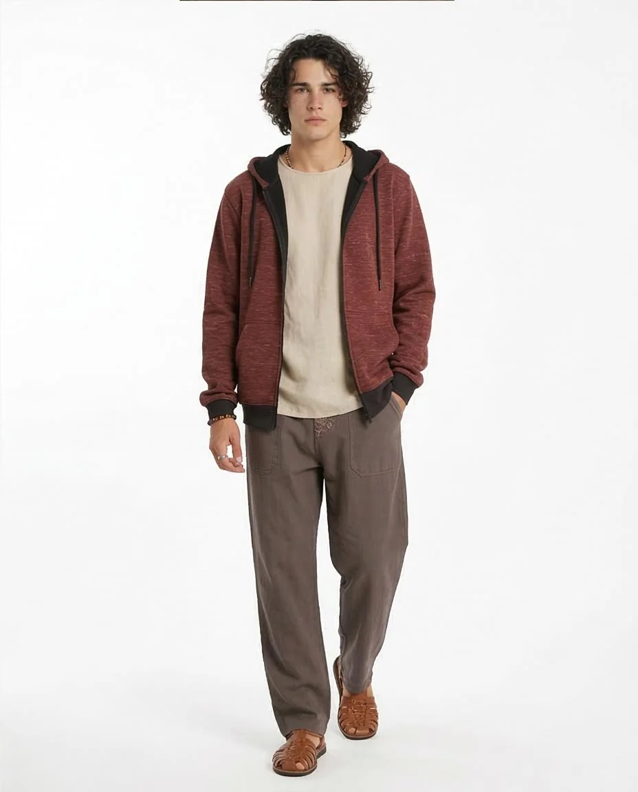 Ravin Men’s Space-Dye Zip-Up Hoodie with Contrast Trim – Burgundy/Black - R212098 - Image 5