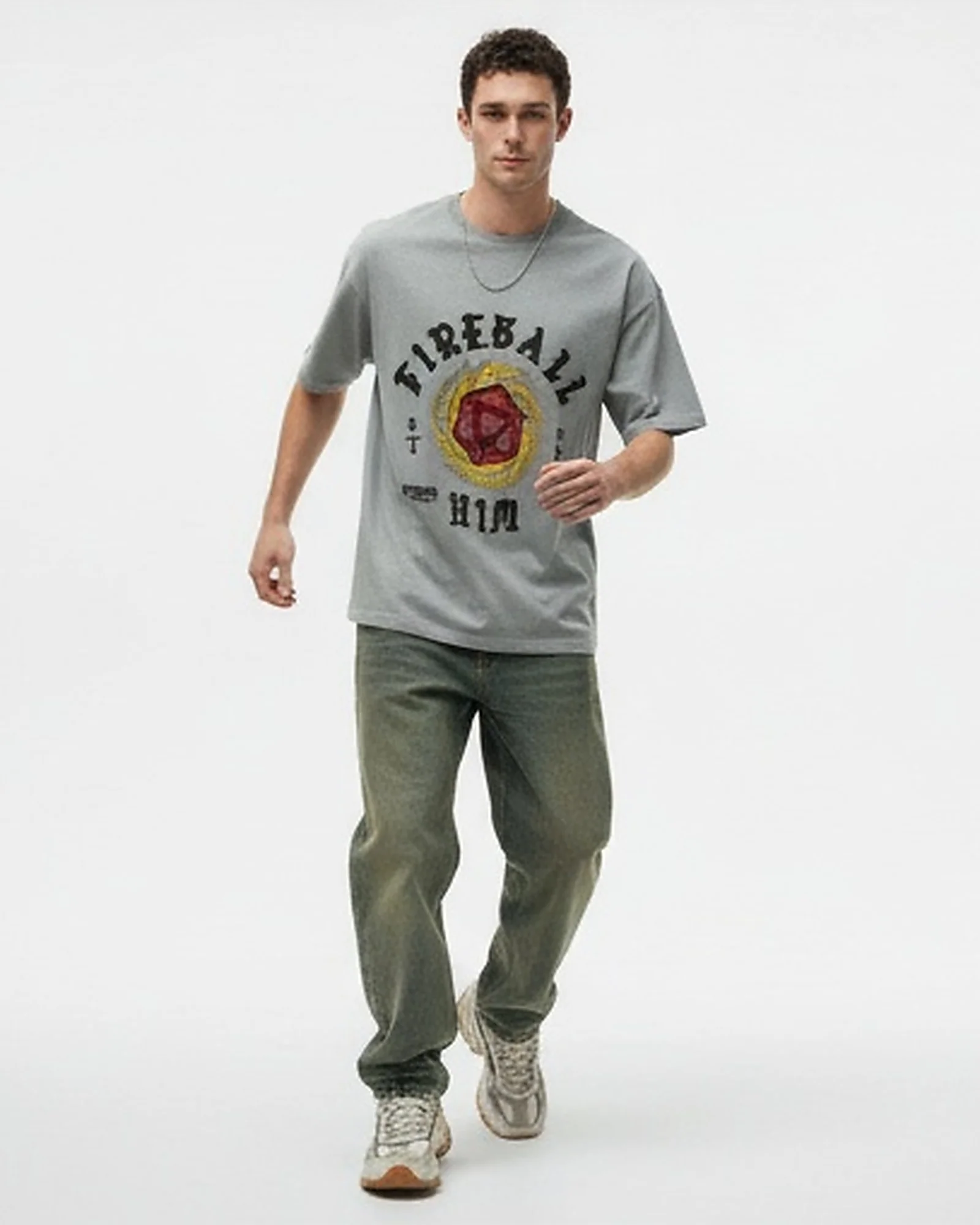 Grey Fireball Graphic Oversized T-Shirt - R216570 - Image 3