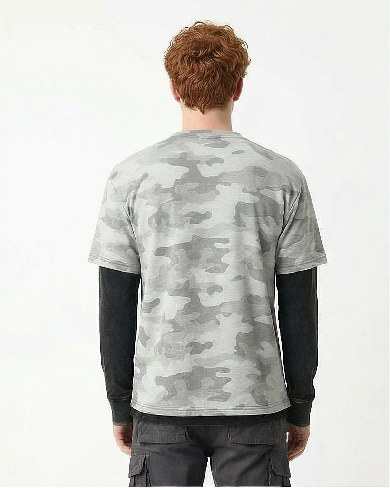 Grey Camo Print Faux Layered Long Sleeve Tee - R216802 - Image 2