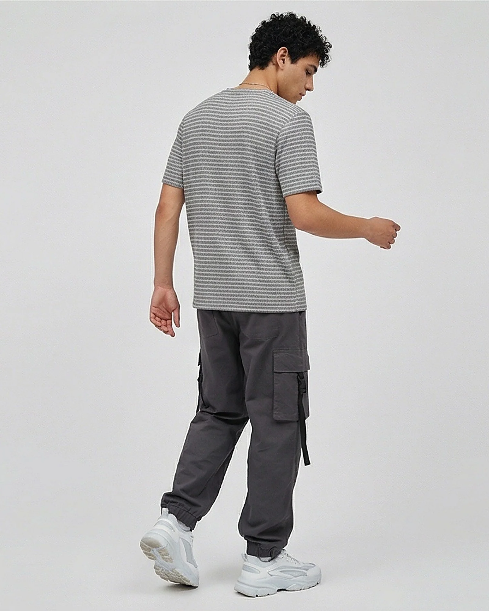 Grey Textured Micro-Stripe Crew Neck T-Shirt - R216886 - Image 4