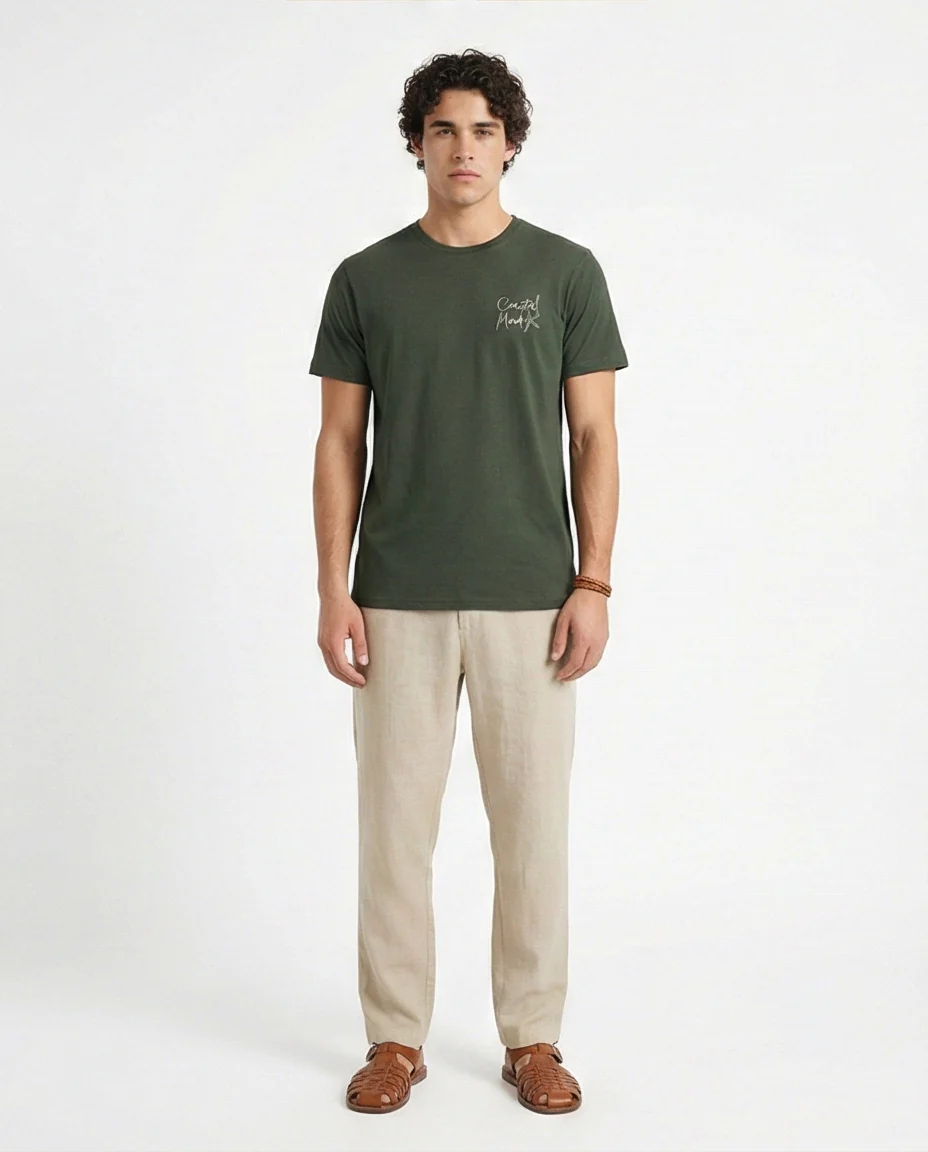 Olive Green Coastal Mood Graphic Back Print T-Shirt - R216295 - Image 5