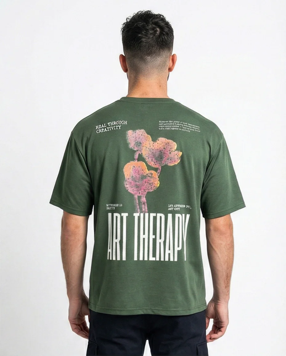 Olive Green Art Therapy Relaxed Fit Graphic T-Shirt - R216399 - Image 2