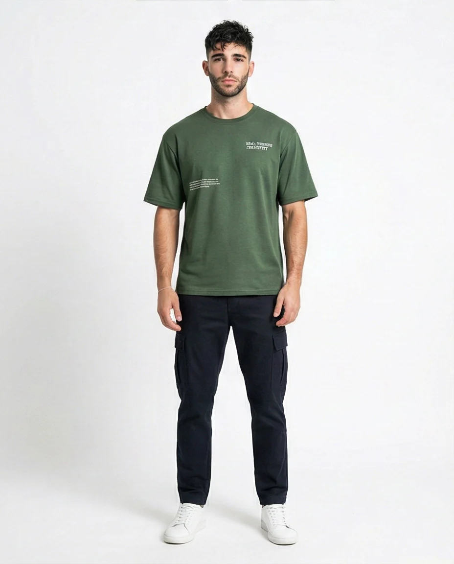 Olive Green Art Therapy Relaxed Fit Graphic T-Shirt - R216399 - Image 3