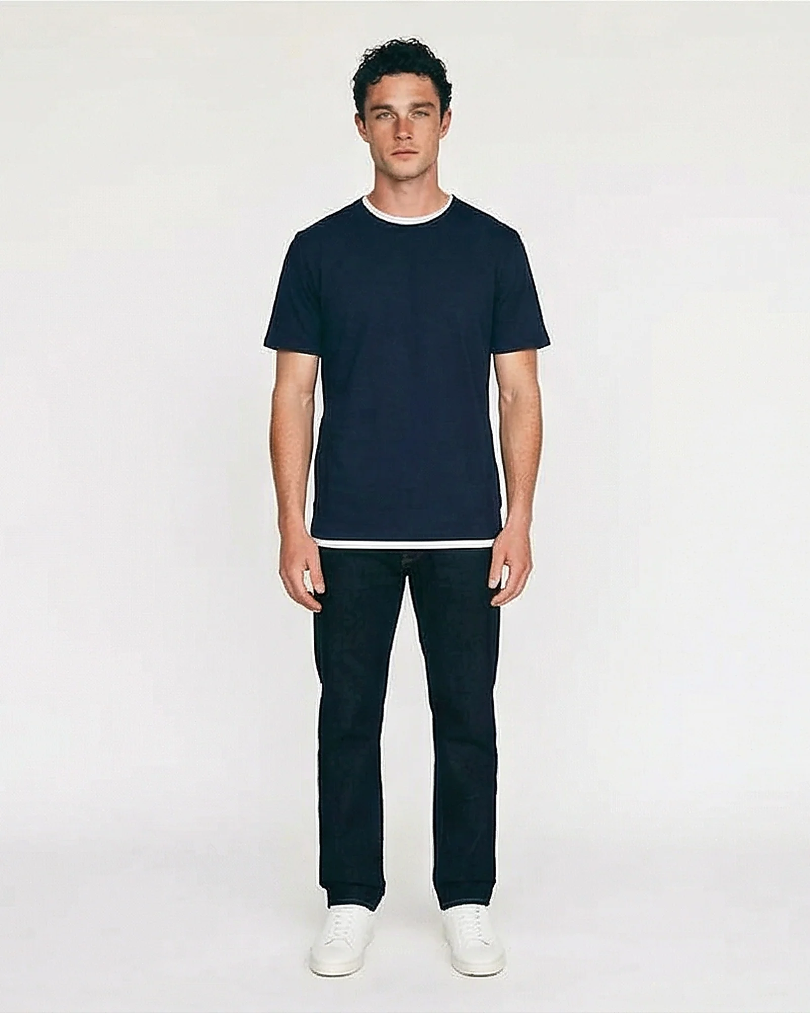 Navy Double Layer Detail Crew Neck Tee - R216112 - Image 3