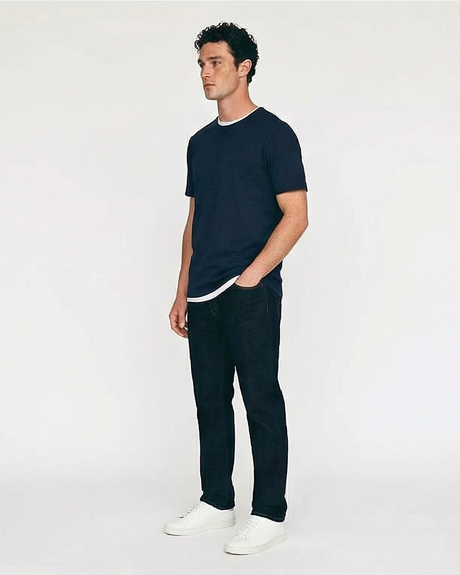 Navy Double Layer Detail Crew Neck Tee - R216112 - Image 4