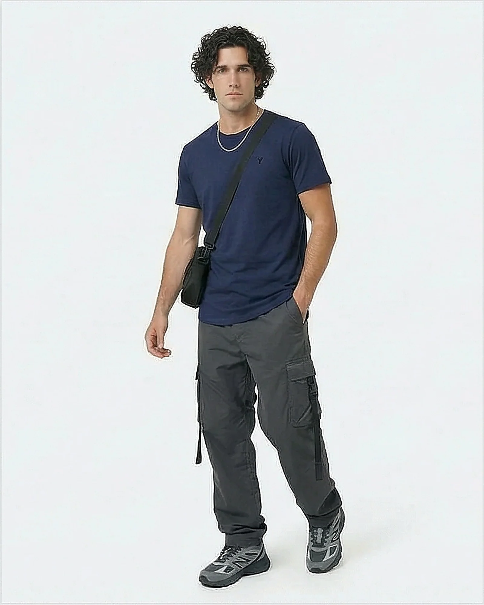 Navy Blue Curved Hem Signature Logo Tee - R216166 - Image 3