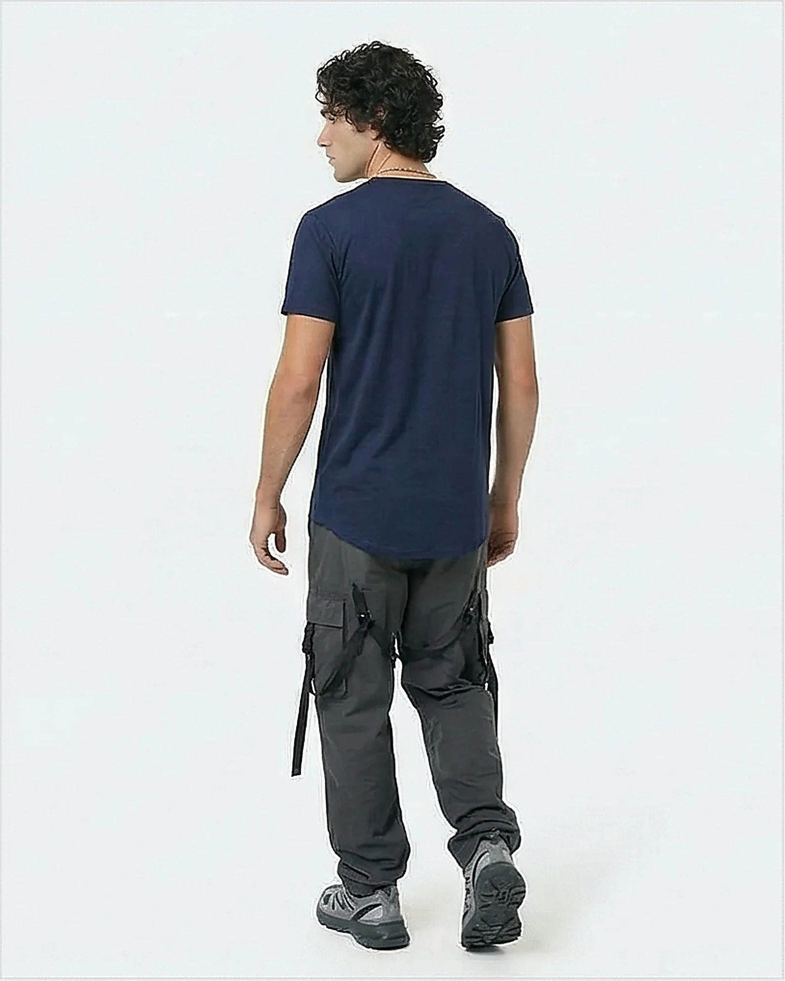 Navy Blue Curved Hem Signature Logo Tee - R216166 - Image 4