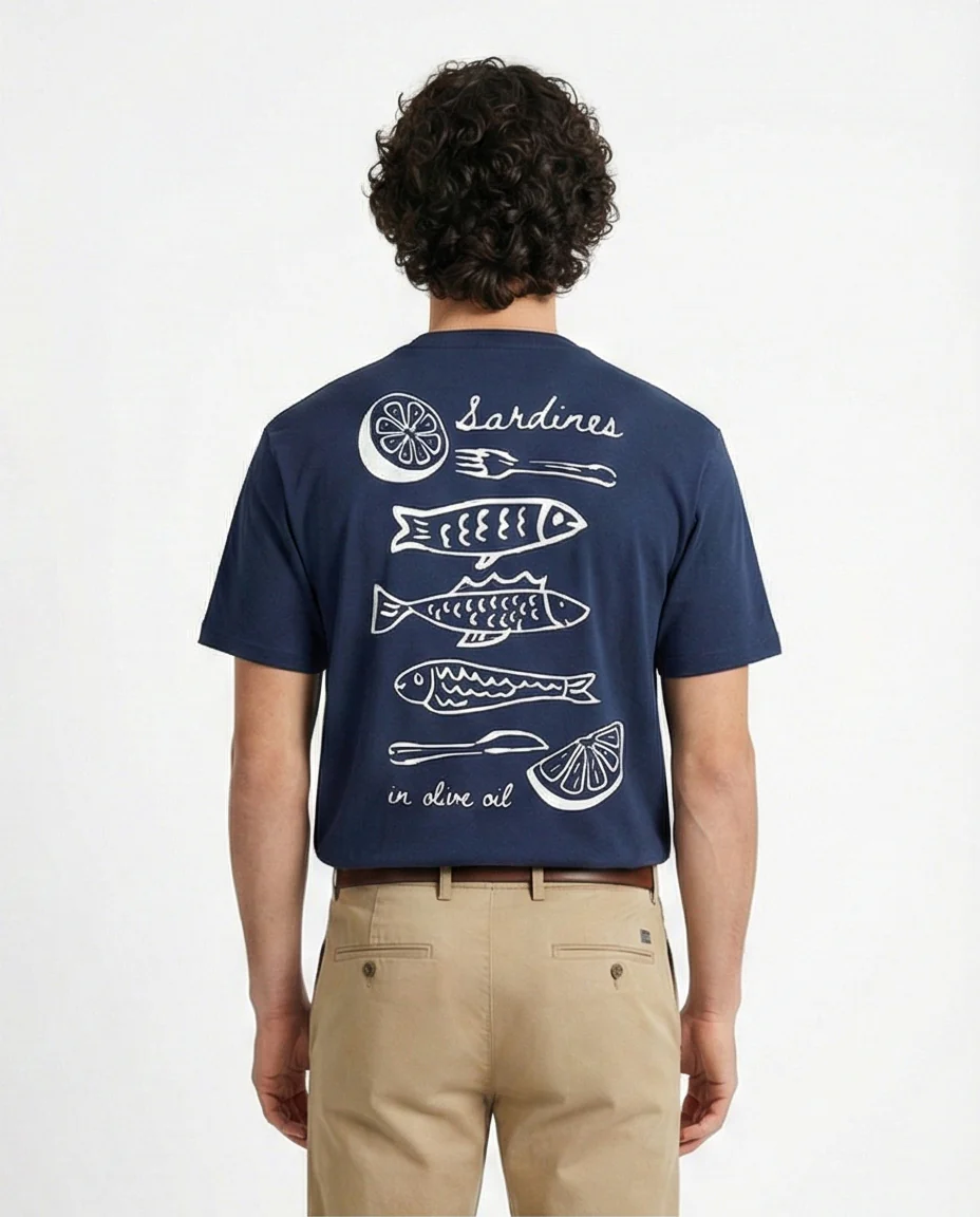 Navy Blue Mediterranean Sardines Graphic Tee - R216401 - Image 2