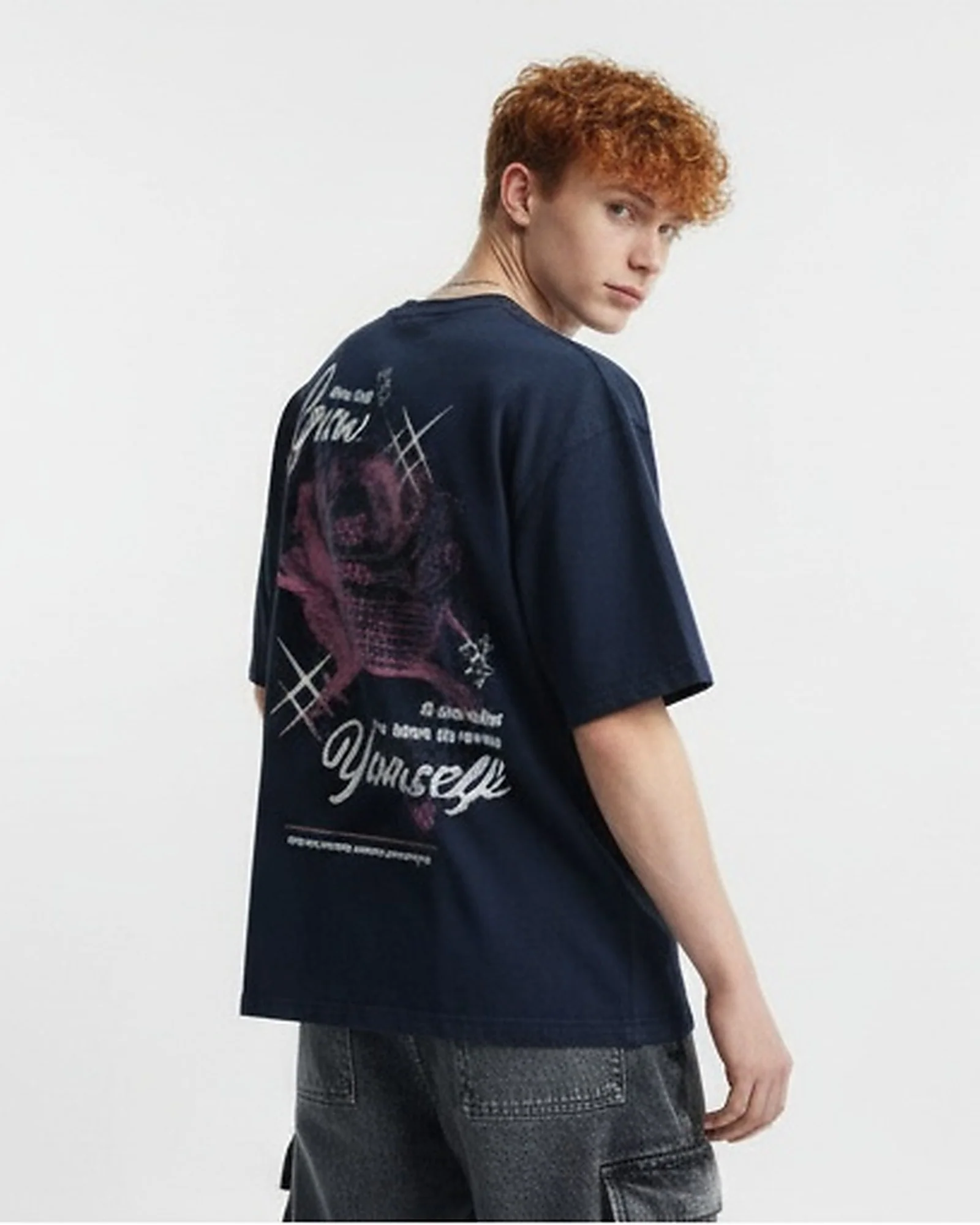 Navy Grow Yourself Graphic Oversized Tee - R216402 - Image 2
