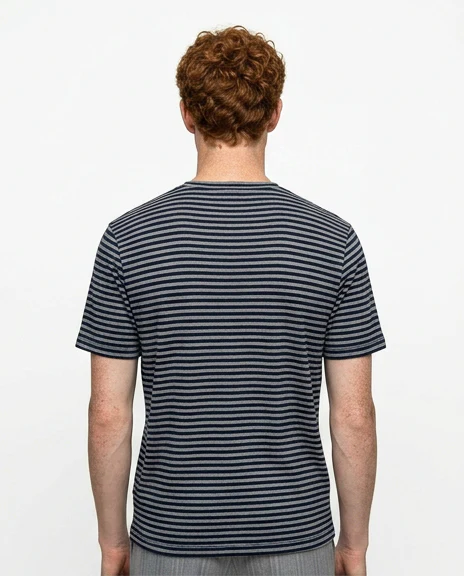 Navy & Grey Striped Crew Neck Short Sleeve T-Shirt - R216885 - Image 2