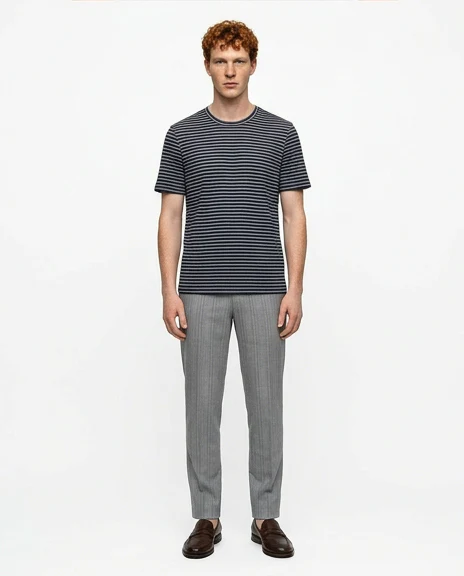 Navy & Grey Striped Crew Neck Short Sleeve T-Shirt - R216885 - Image 3