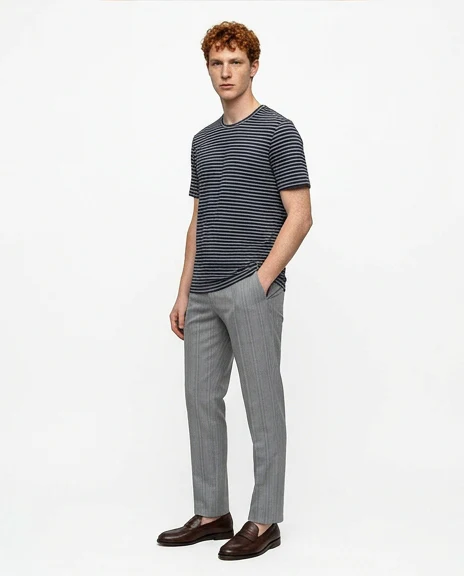 Navy & Grey Striped Crew Neck Short Sleeve T-Shirt - R216885 - Image 4