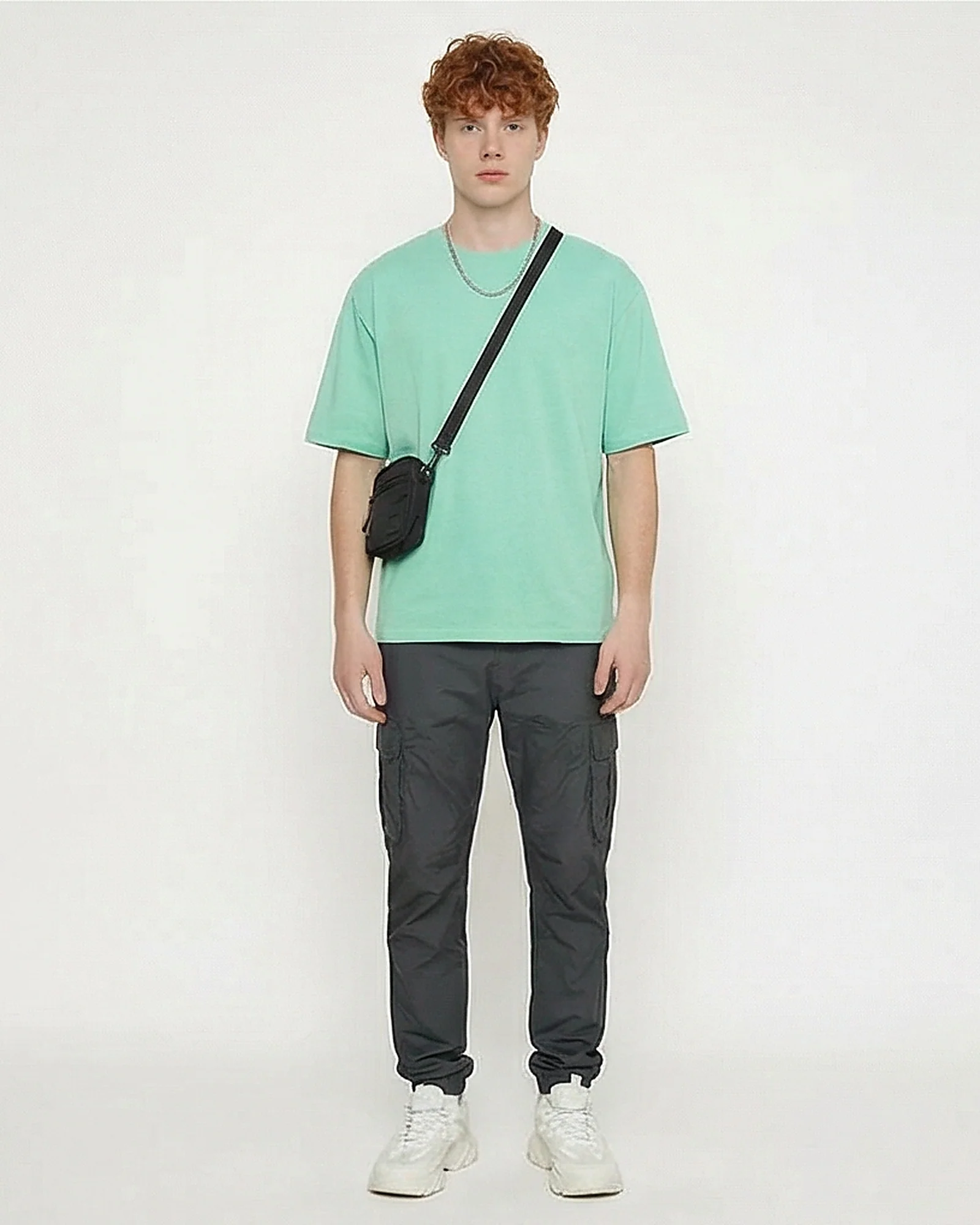 Menthe Green Relaxed Fit Crew Neck Tee - R216566 - Image 3