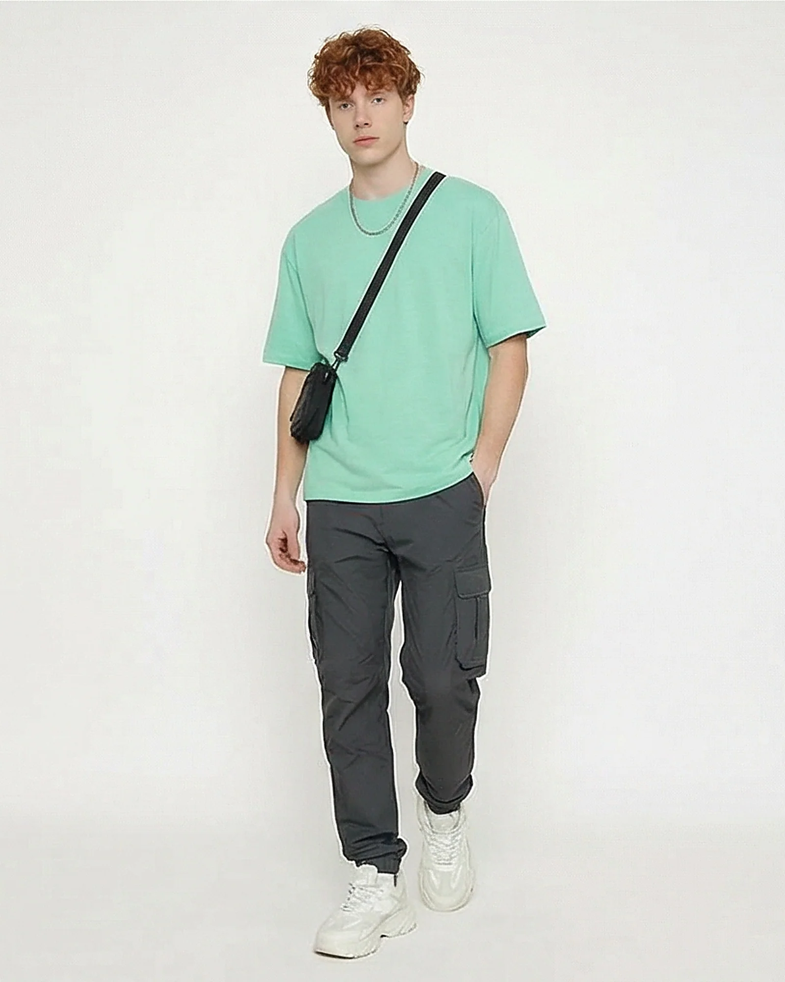 Menthe Green Relaxed Fit Crew Neck Tee - R216566 - Image 4