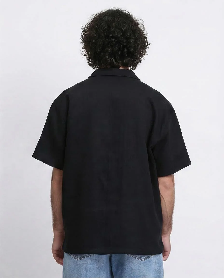 RAVIN | Men's Textured Cuban Collar Short Sleeve Shirt - Black - R209812 - Image 2