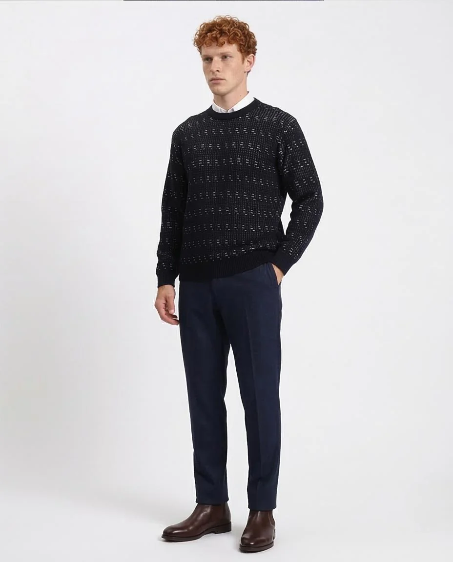 Ravin Men’s Textured Knit Crew-Neck Sweater – Black & White Fleck - R214493 - Image 5