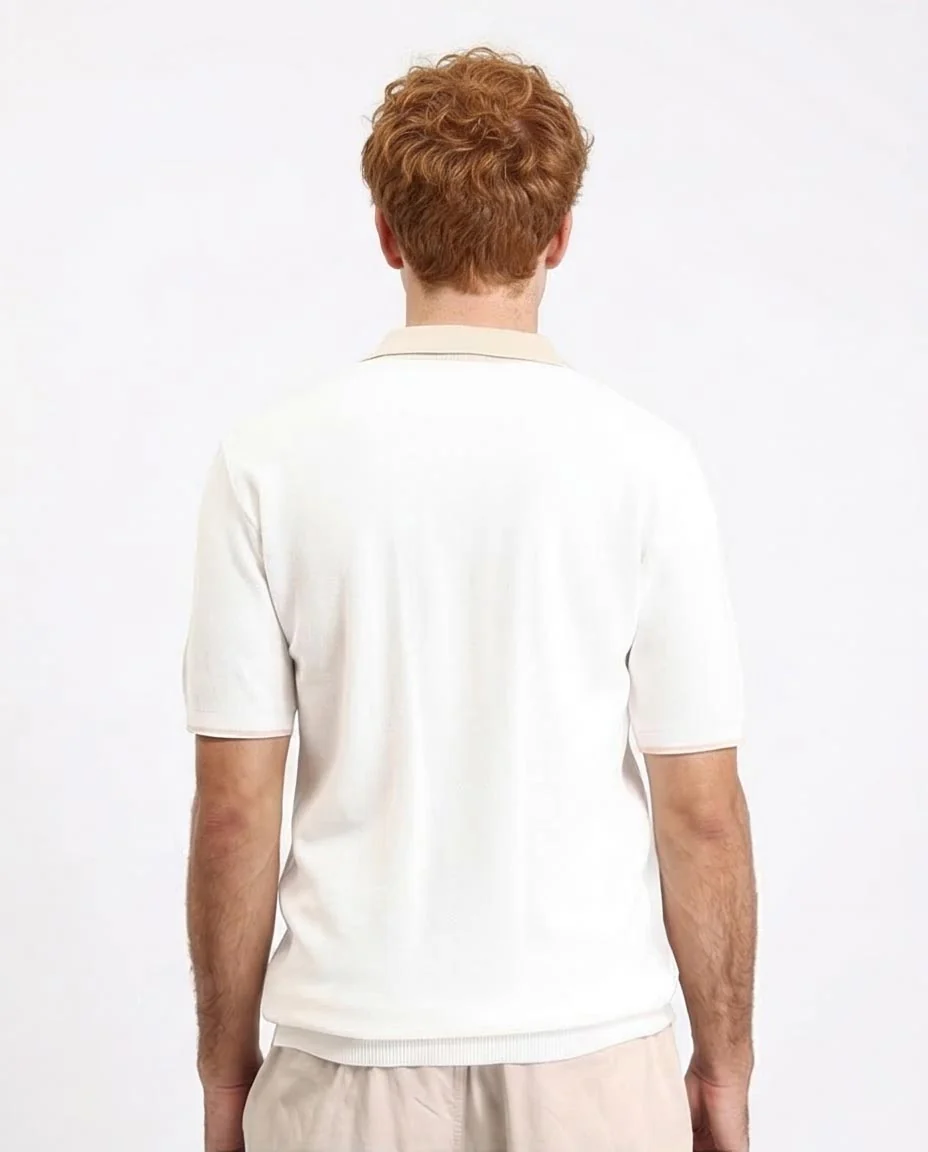 Ravin Men's Textured Knit Zip-Polo with Contrast Collar - Light Beige - R213029 - Image 2