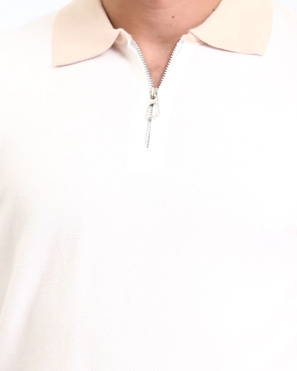 Ravin Men's Textured Knit Zip-Polo with Contrast Collar - Light Beige - R213029 - Image 4