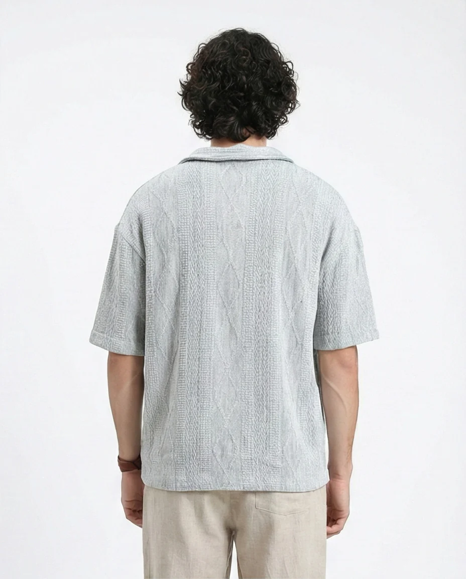Ravin Men's Light Grey Textured Knit Polo Shirt - Image 2